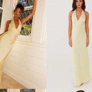Heavy Hearted Satin Maxi Dress - Lemon